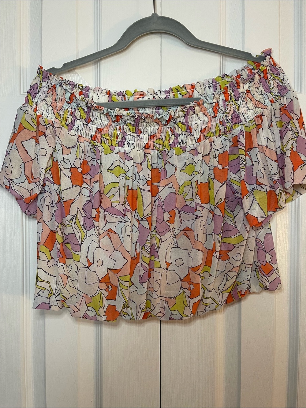 Free People Floral Off-Shoulder Crop Top - White, Orange & Lavender